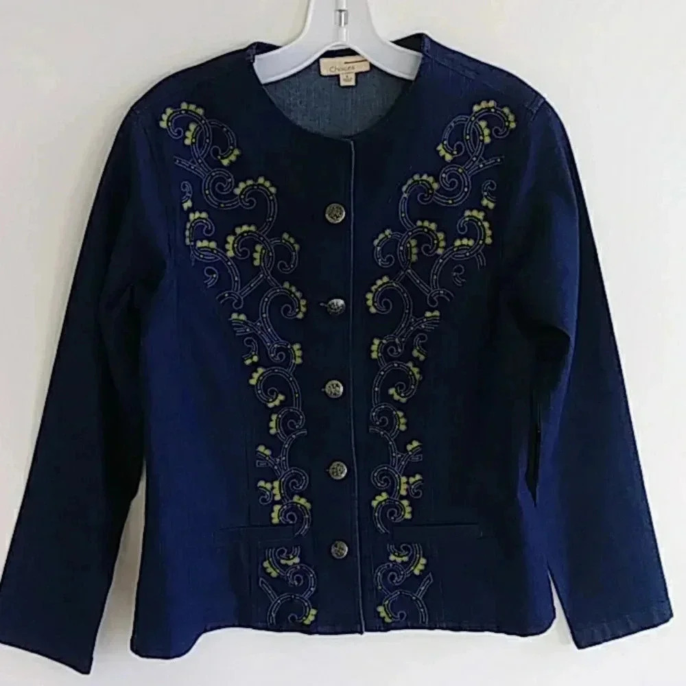 Choices Jean Embroidered Flowered Blazer